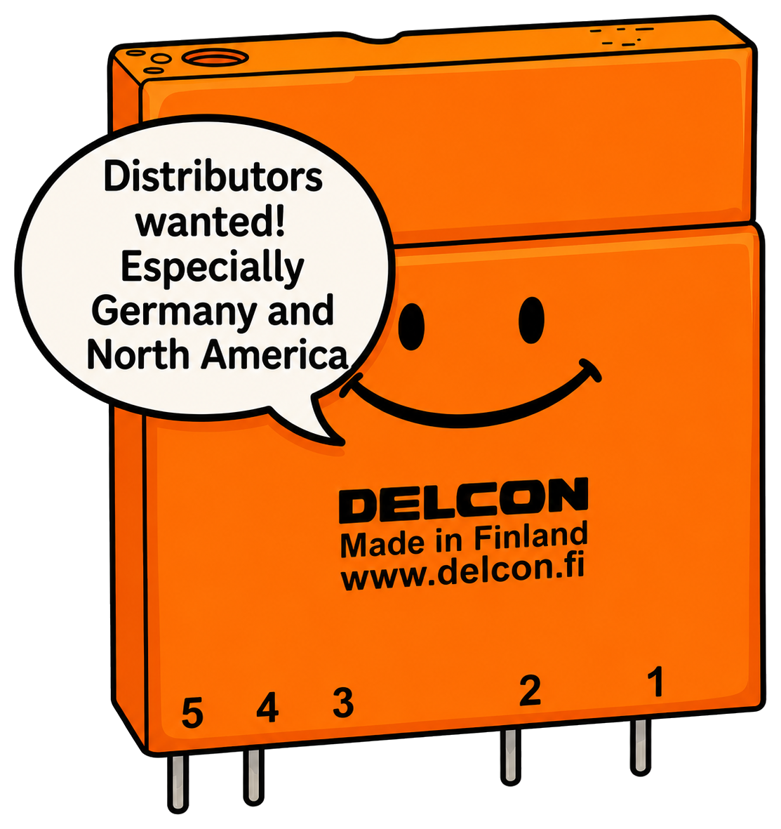 Delcon relay cartoon: Distributors wanted! Especially Germany and North America