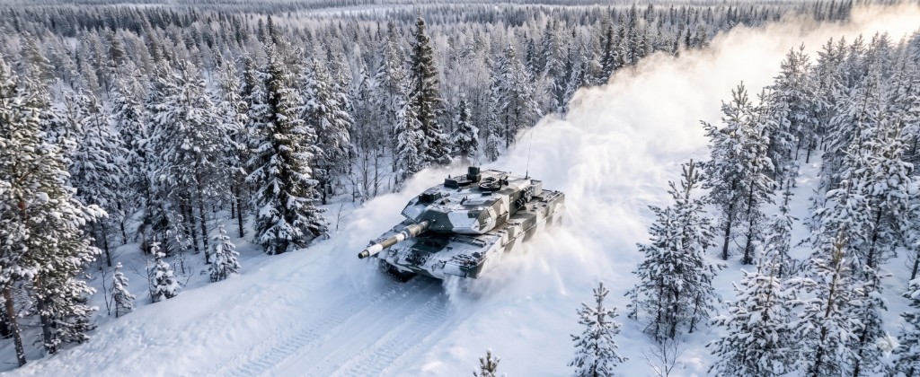 Armoured vehicle in a snowy forest